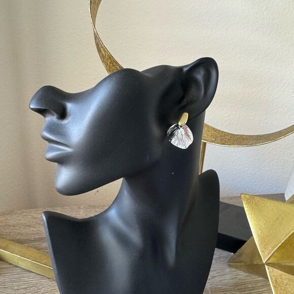 Gold and Silver Leaf Earrings A1325 - Picture 4 of 4